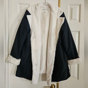 Coldwater Creek Blue And White Faux Fur Coat